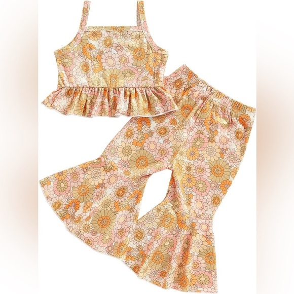 Groovy flower set 2 piece flare leggings pants crop top baby toddler girl floral - Picture 1 of 8